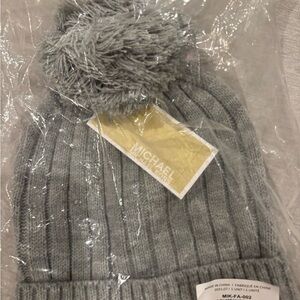 Michael Kors Gray Knit Pom-Pom Hat